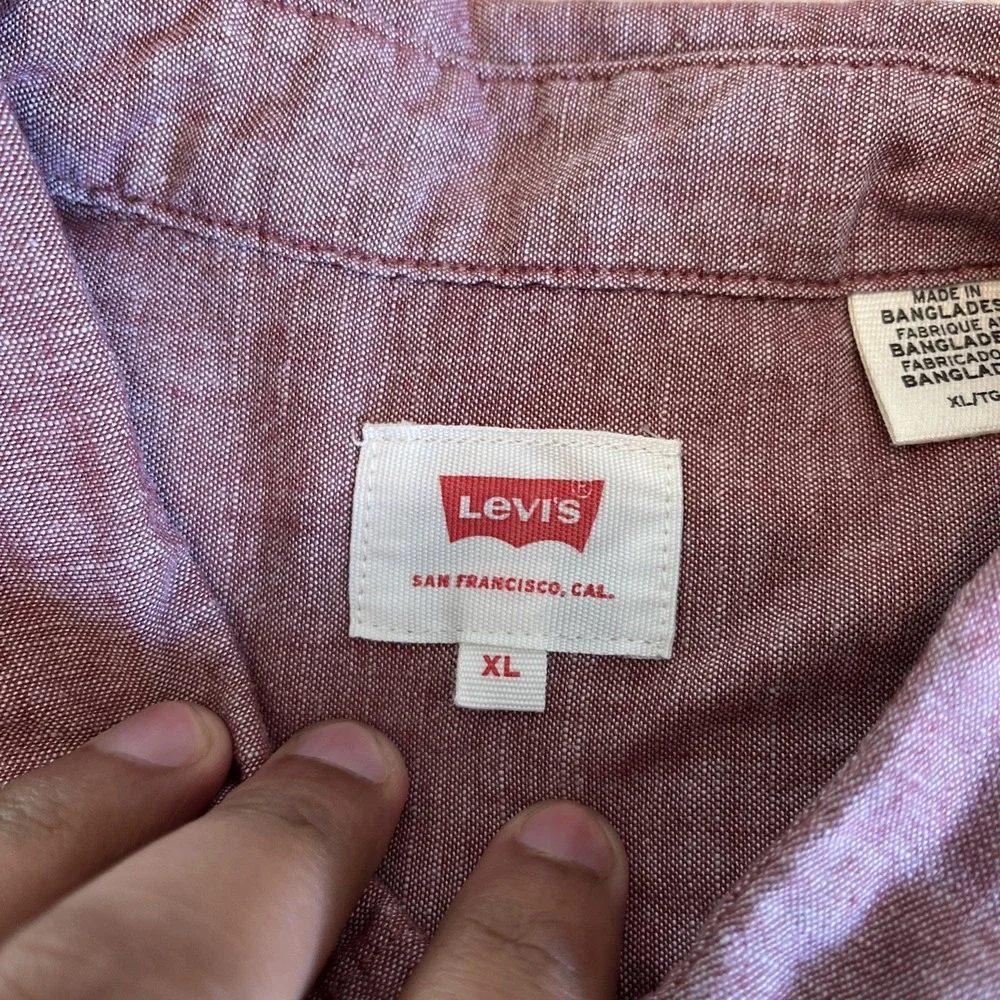 Levi s Red Chambray Shirt | Cotton Trucker, US Men s L
